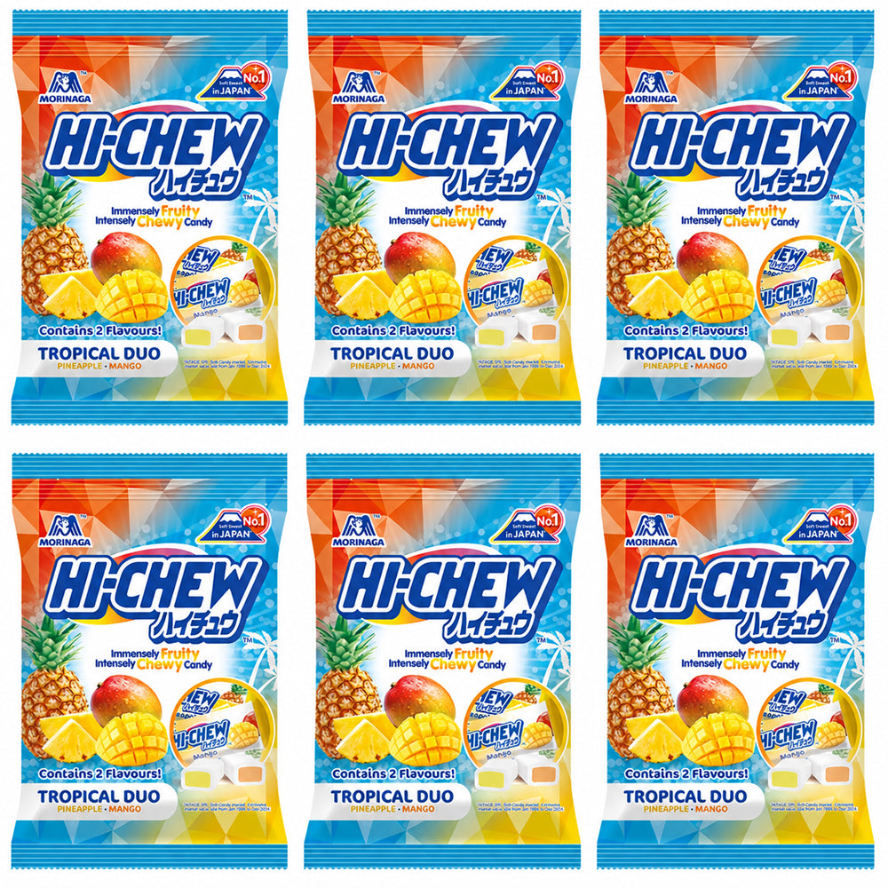Hi-Chew Tropical Mix Chewy Sweets 80g – Mango & Pineapple (6 or 12 Bags)