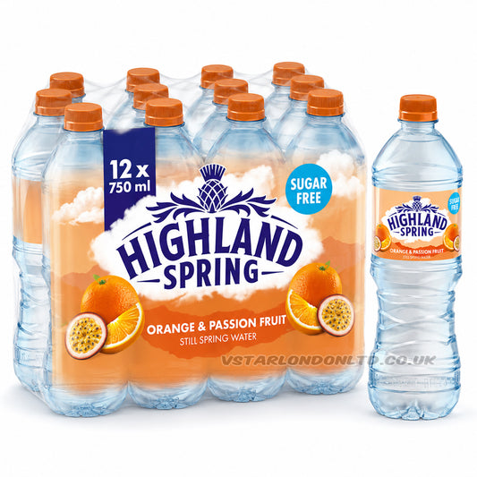 Highland Spring Orange & Passion Fruit Still Water 750ml (12 Pack) Sugar Free