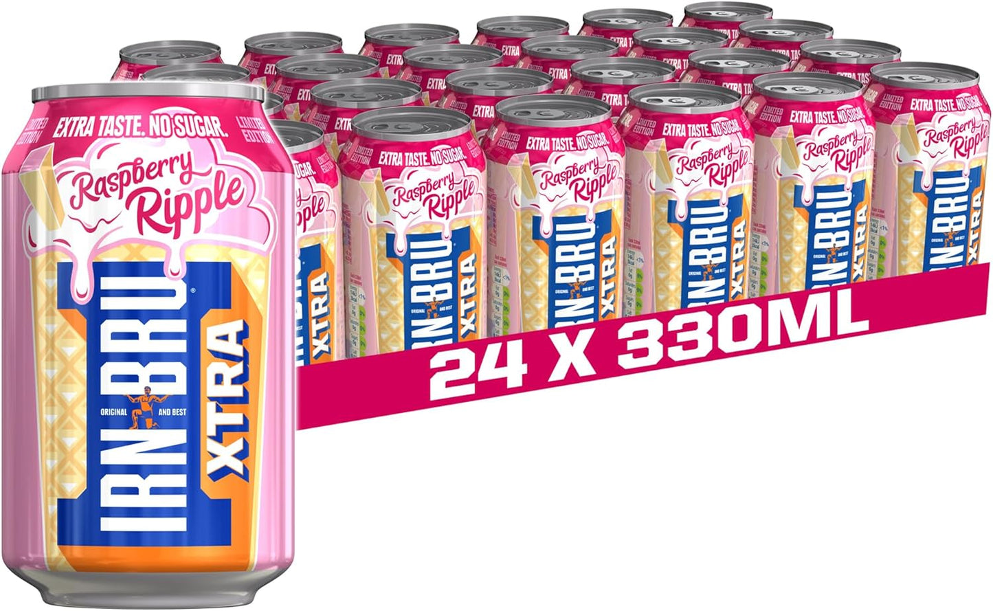 IRN-BRU Xtra No Sugar Limited Edition Raspberry Ripple Soft Drink Can 330ml