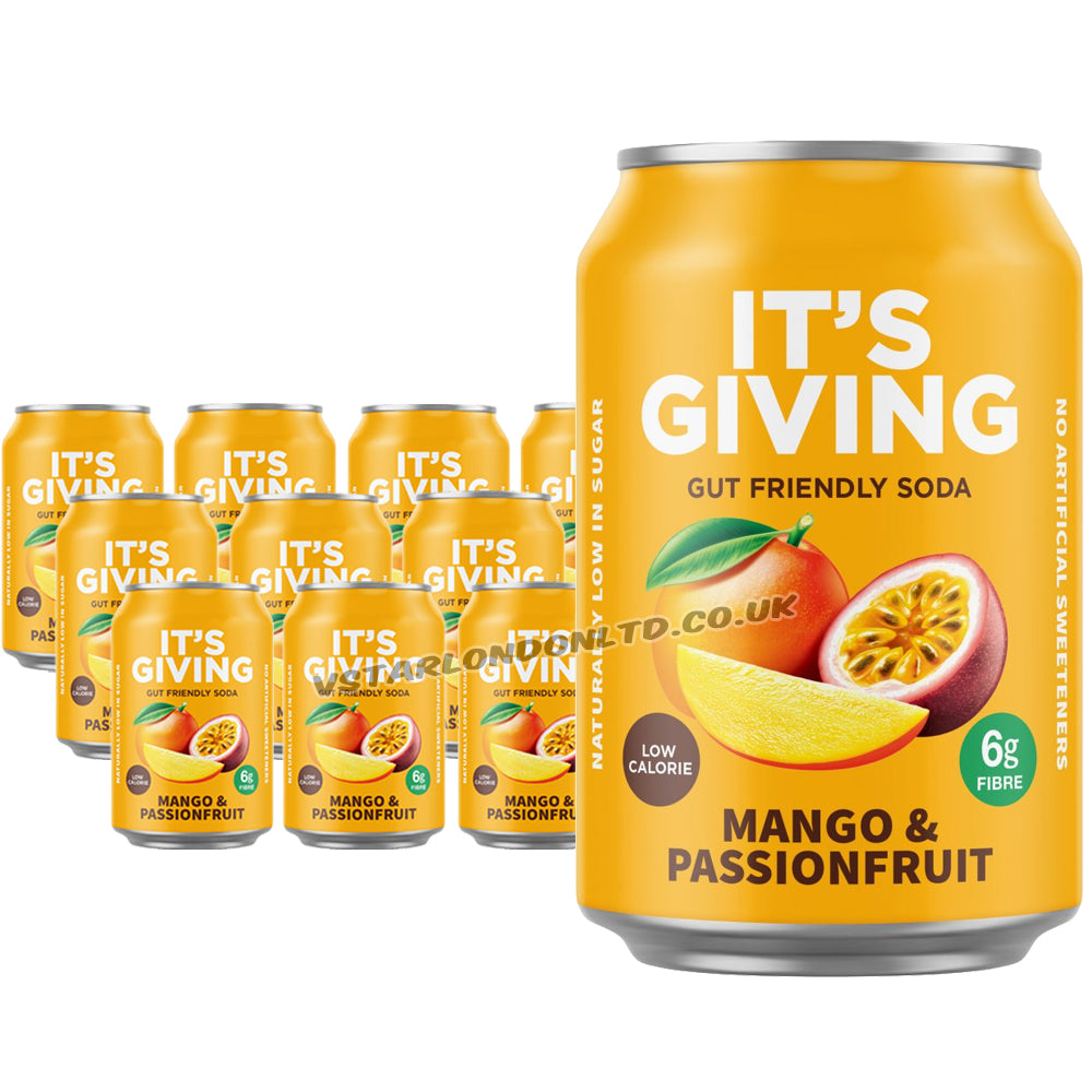 It’s Giving Mango & Passionfruit Gut Friendly Soda 330ml (12 & 24 Cans)