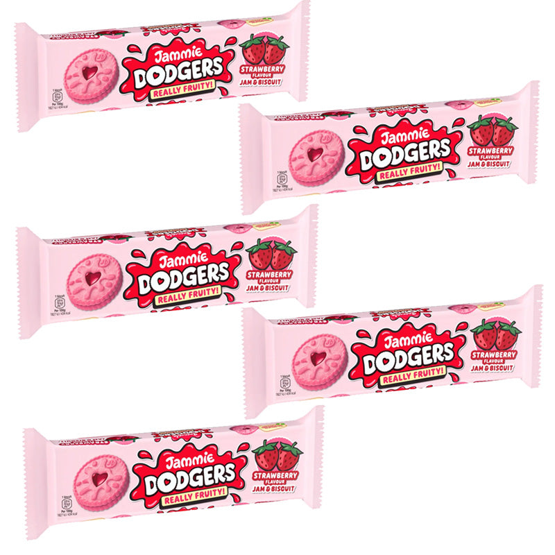 Jammie Dodgers Really Fruity Strawberry Biscuits 140g x 5 Packs Vegan Shortcake Biscuits