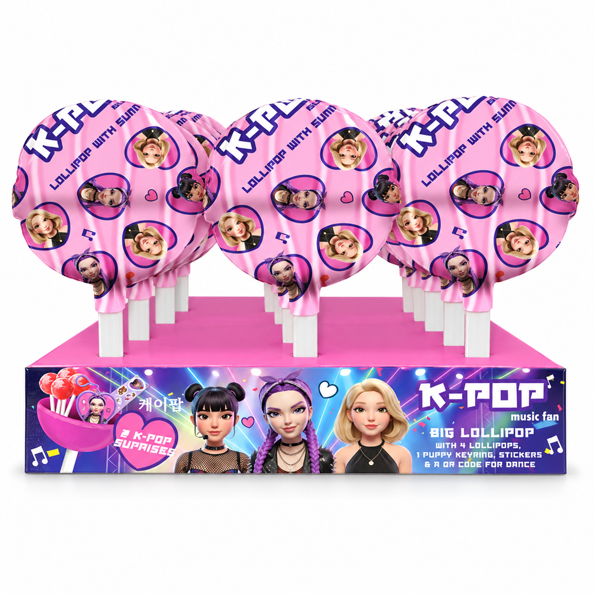 K-Pop Music Fan Big Lollipop with Surprise 12 x 32g Packs – Fruit Flavour