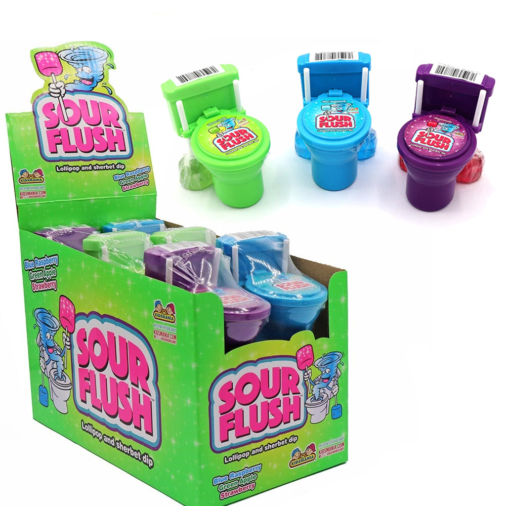 Kidsmania Sour Flush Fruit Lollipop & Sherbet Dip 12 x 39g