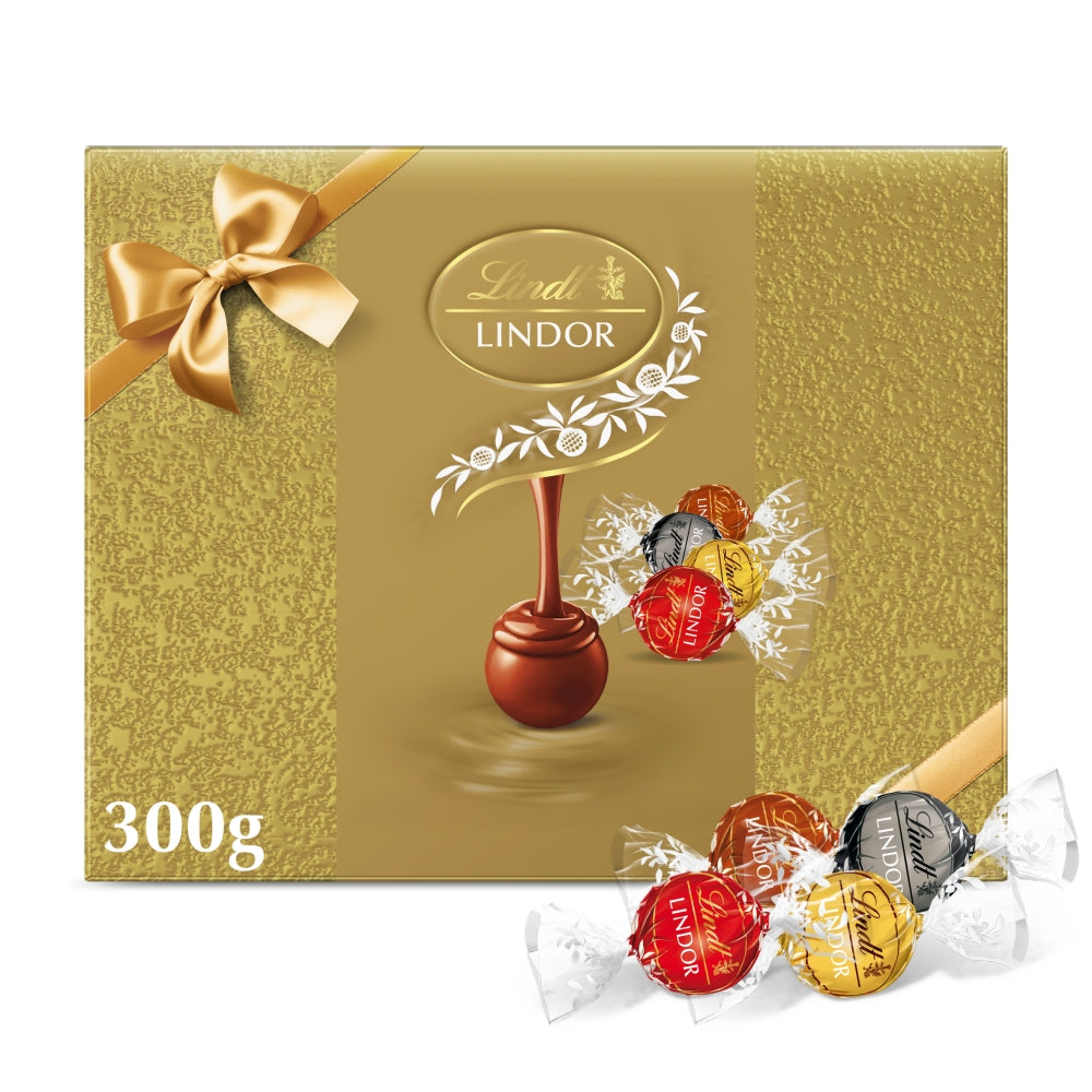 Lindt Lindor Assorted Chocolate Truffles Gold Gift Box 300g – 24 Pieces