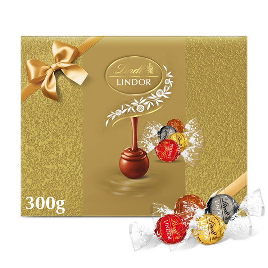 Lindt Lindor Assorted Chocolate Truffles Gold Gift Box 300g – 24 Pieces