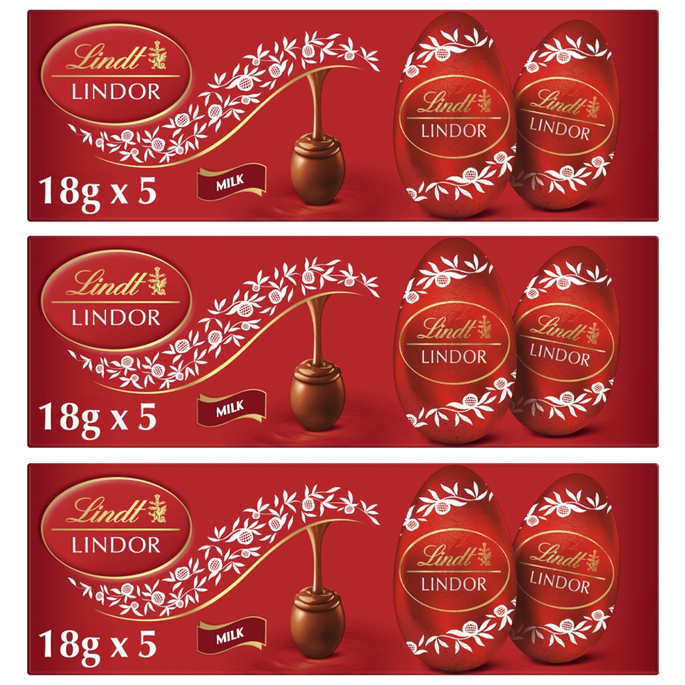Lindt Lindor Filled Milk Chocolate Easter Eggs 90g (Pack of 3)