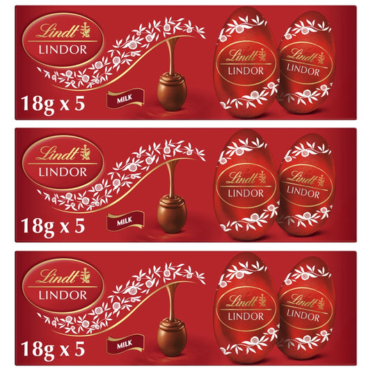 Lindt Lindor Filled Milk Chocolate Easter Eggs 90g (Pack of 3)