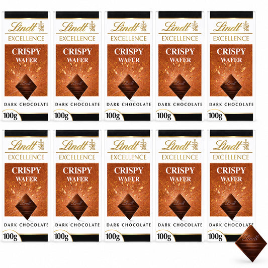 Lindt Excellence Dark Chocolate Crispy Wafer 100g (10 & 20 Bars)