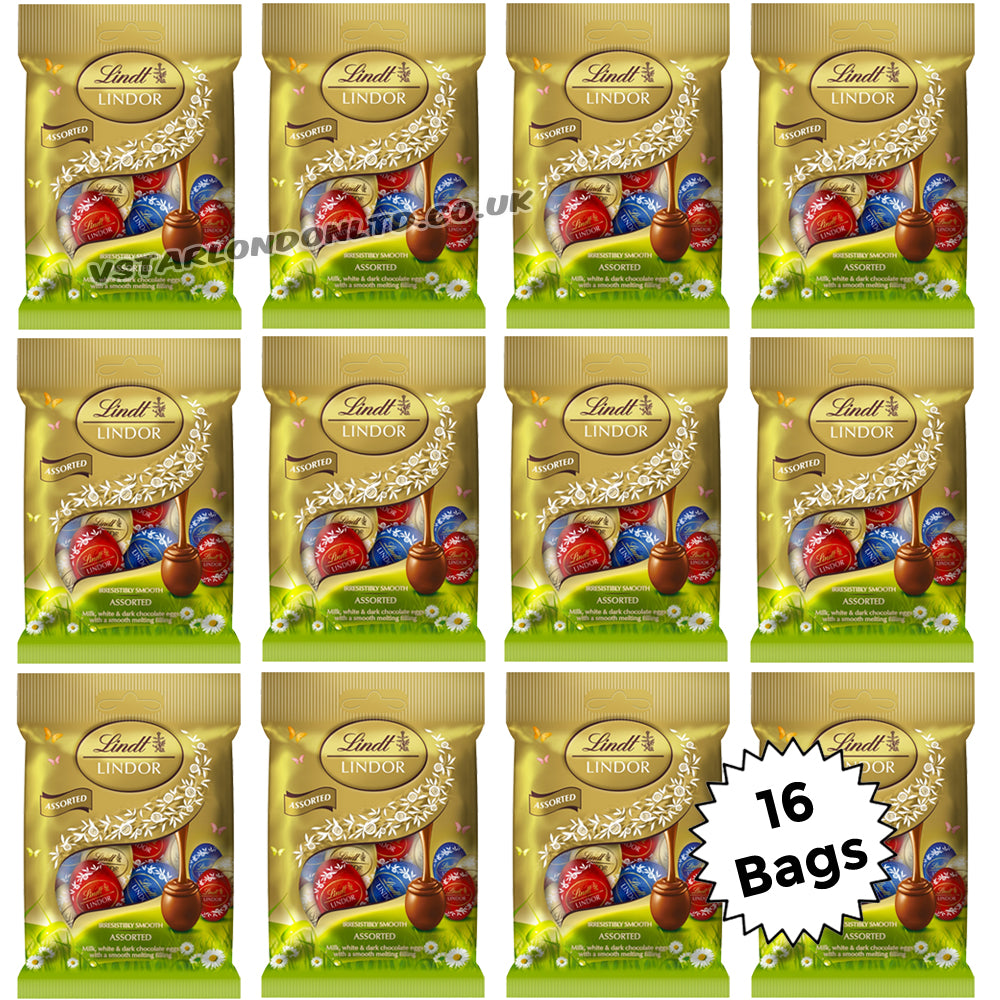Lindt LINDOR Assorted Chocolate Mini Easter Eggs 80g (6, 12 & 16 Bags)