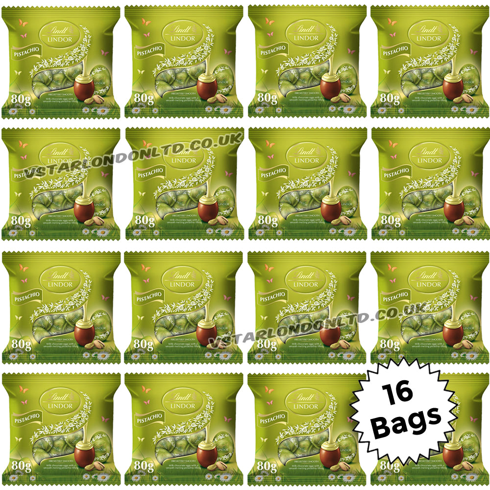Lindt Lindor Pistachio Chocolate Easter Mini Eggs 80g (8 & 16 Bags)