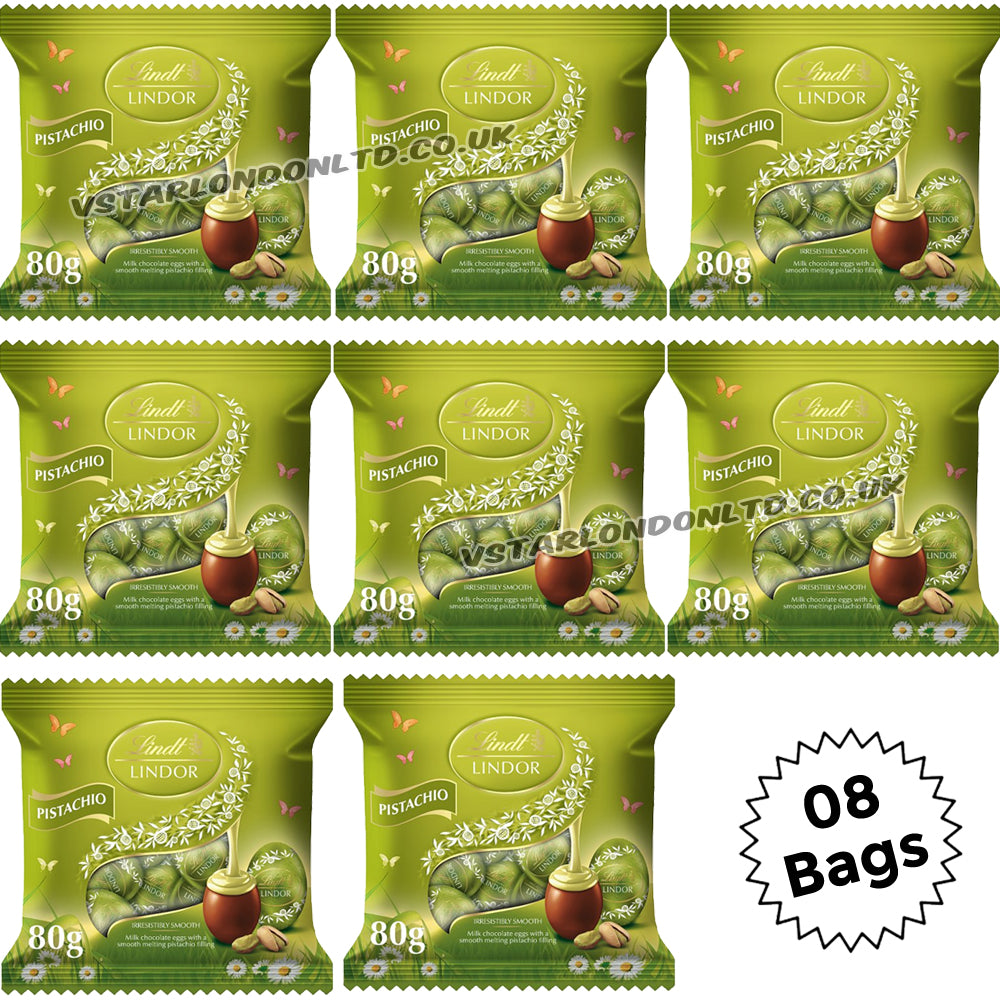 Lindt Lindor Pistachio Chocolate Easter Mini Eggs 80g (8 & 16 Bags)