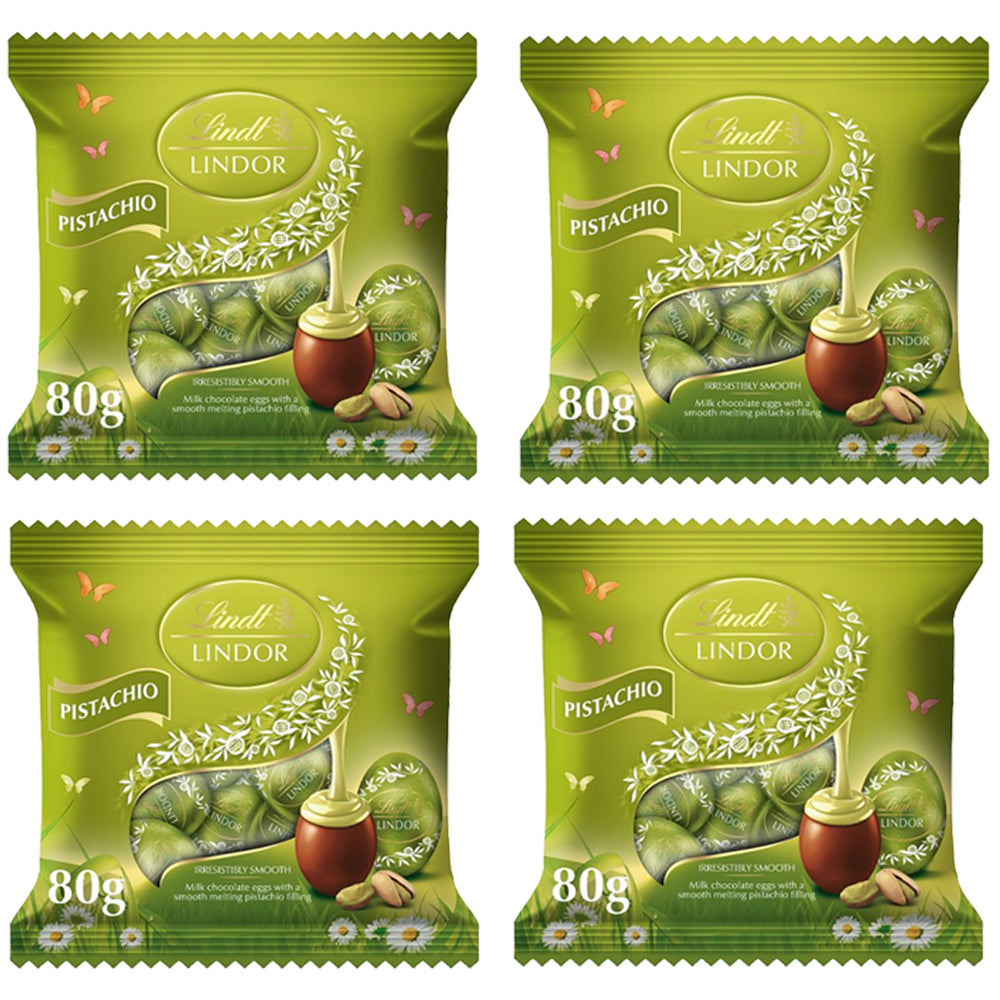 Lindt Lindor Pistachio Chocolate Easter Mini Eggs 80g (8 & 16 Bags)