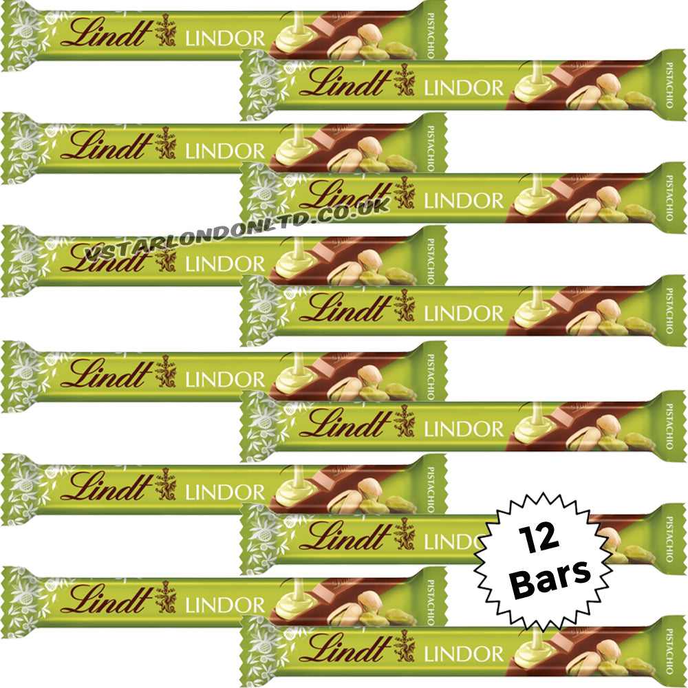 Lindt Lindor Pistachio Milk Chocolate Treat Bar 38g (12 & 24 Bars)