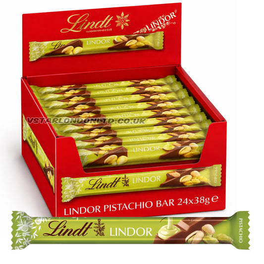 Lindt Lindor Pistachio Milk Chocolate Treat Bar 38g (12 & 24 Bars)