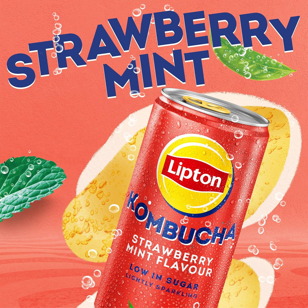 Lipton Kombucha Strawberry & Mint, 250 ml (Pack of 12)