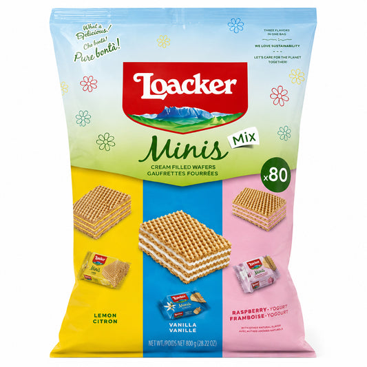Loacker Minis Mix Cream Filled Wafers 80 Pieces Assorted Flavours