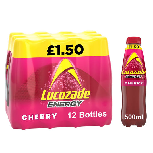 Lucozade Energy Cherry 500ml PMP Bottles (Case of 12)
