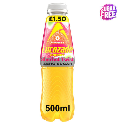 Lucozade Energy Zero Sugar Sherbet Twist 500ml PMP 12 Bottles