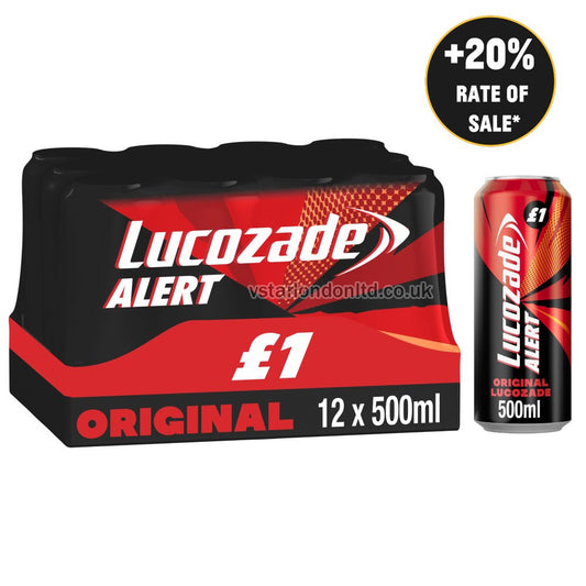 Lucozade Alert Energy Drink 500ml – 12 Pack (Various Flavours) PMP