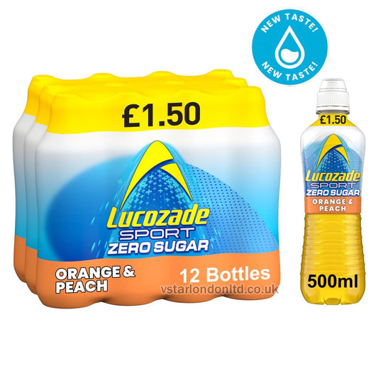 Lucozade Sport Zero Sugar – Orange & Peach (12 x 500ml)