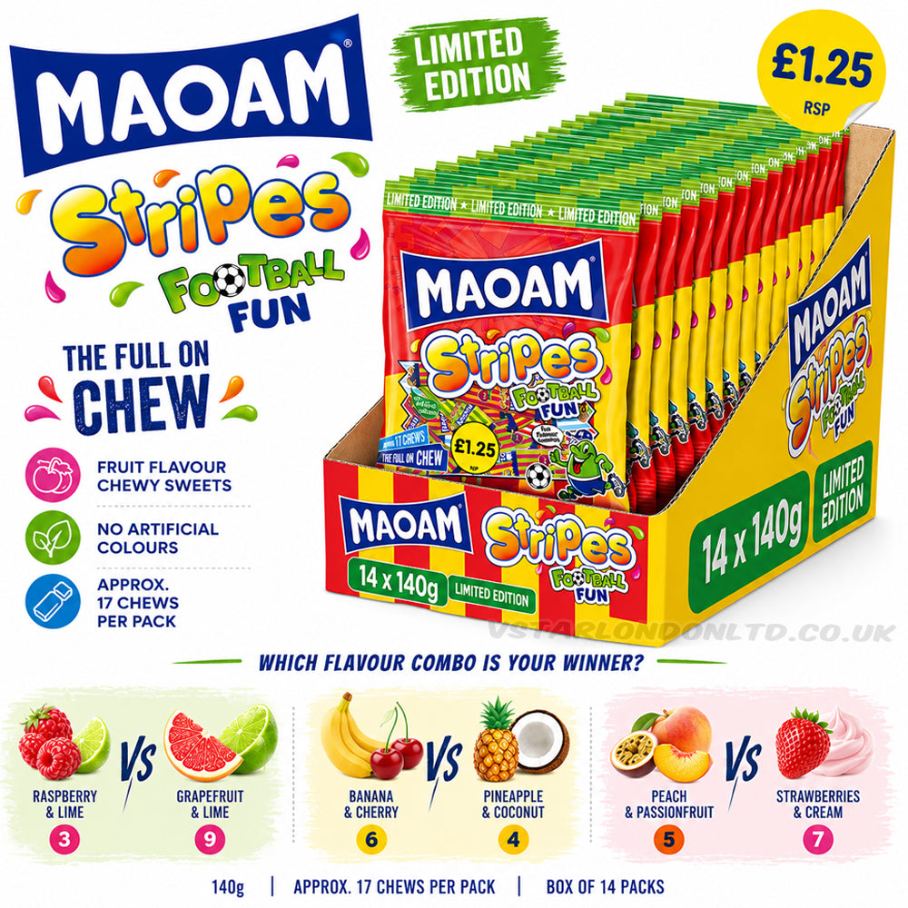 MAOAM Limited Edition Football Fun Stripes PMP 140g (Box of 14)