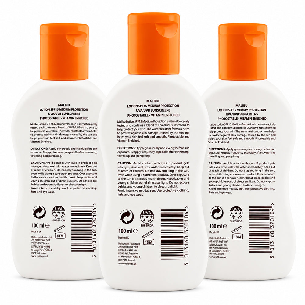 Malibu SPF 15 Sun Lotion 100ml (3 x 100ml Pack)