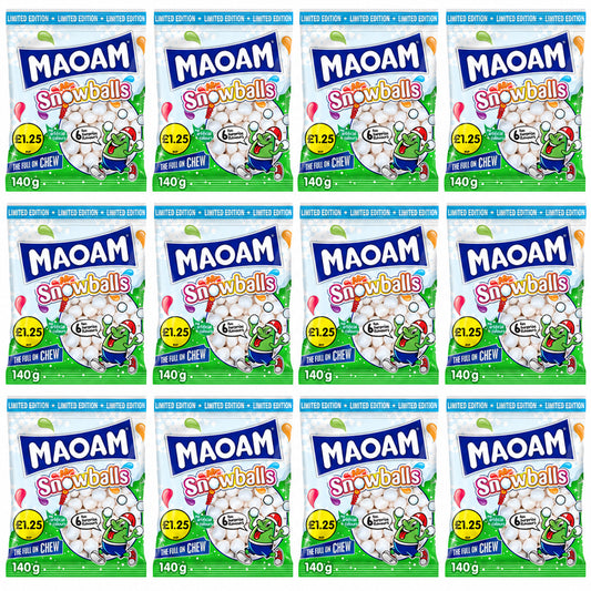 Maoam Limited Edition Snowballs 140g PMP Christmas Sweets (Box of 12)