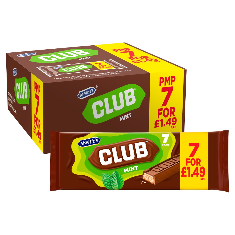 McVitie’s Club Mint Biscuit Bars PMP 7 x 22g (154g) – Box of 12