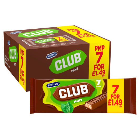 McVitie’s Club Mint Biscuit Bars PMP 7 x 22g (154g) – Box of 12