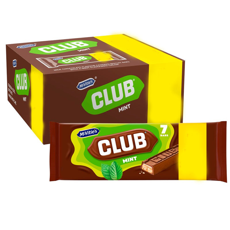 McVitie's Club Mint Bars (7 x 22g) 154g – Milk Chocolate Biscuit Bars with Mint Cream