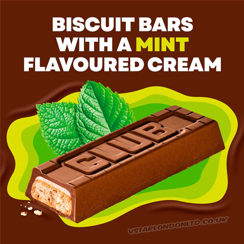 McVitie's Club Mint Bars (7 x 22g) 154g – Milk Chocolate Biscuit Bars with Mint Cream