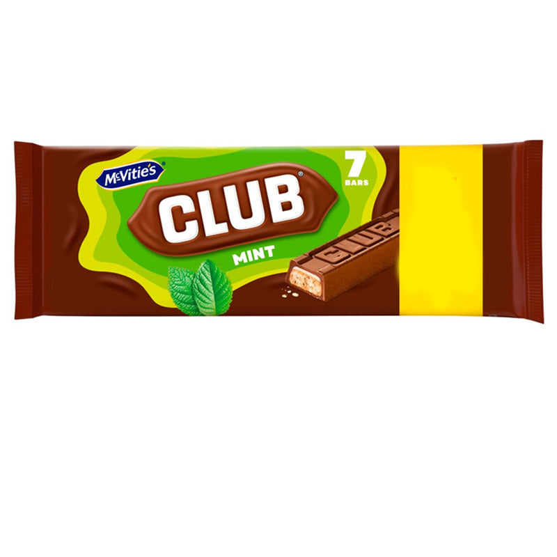 McVitie's Club Mint Bars (7 x 22g) 154g – Milk Chocolate Biscuit Bars with Mint Cream