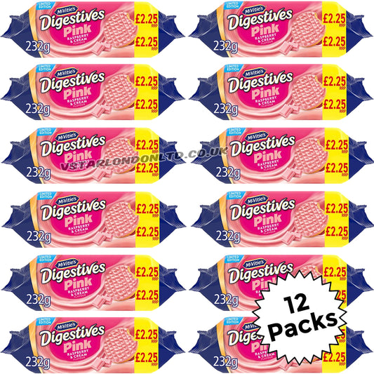 McVitie's Digestives Pink Raspberry & Cream Biscuits 12 x 232g – Limited Edition