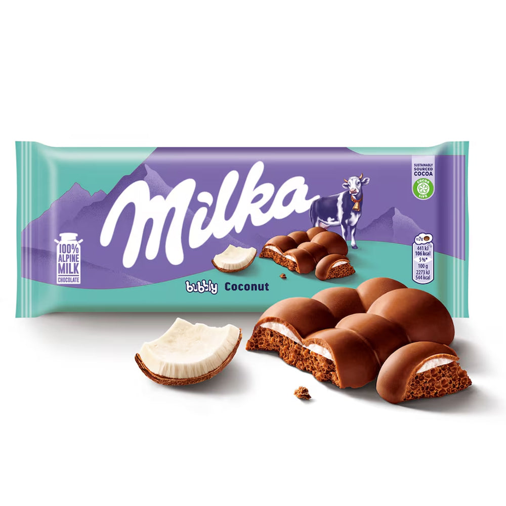 Milka Bubbly Coconut Milk Chocolate Bar 97g (Box of 12)