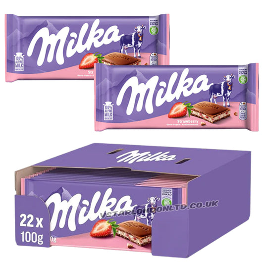 Milka Strawberry Chocolate Bars – 10 or 22 Pack (100g Each)