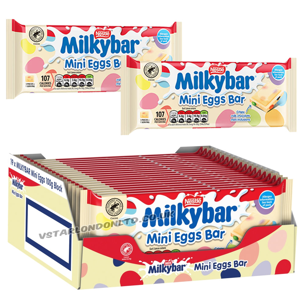 Milkybar Mini Eggs Easter White Chocolate Sharing Bar 100g (9 & 19 Bars)