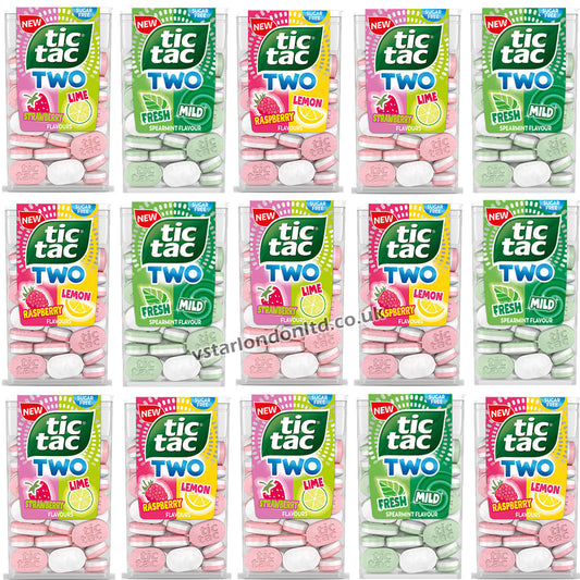 Tic Tac Two Variety Pack – Raspberry & Lemon, Spearmint, Strawberry & Lime (38g)