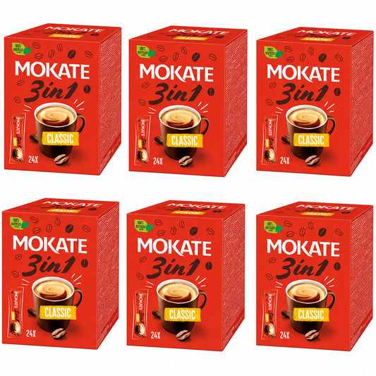 Mokate 3 in 1 Classic Instant Coffee Sachets 24 x 17g (Box of 6)