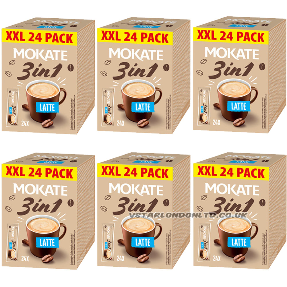 Mokate XXL 3-in-1 Latte – Instant Coffee Mix 24 Sticks (Box of 6)