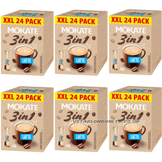 Mokate XXL 3-in-1 Latte – Instant Coffee Mix 24 Sticks (Box of 6)
