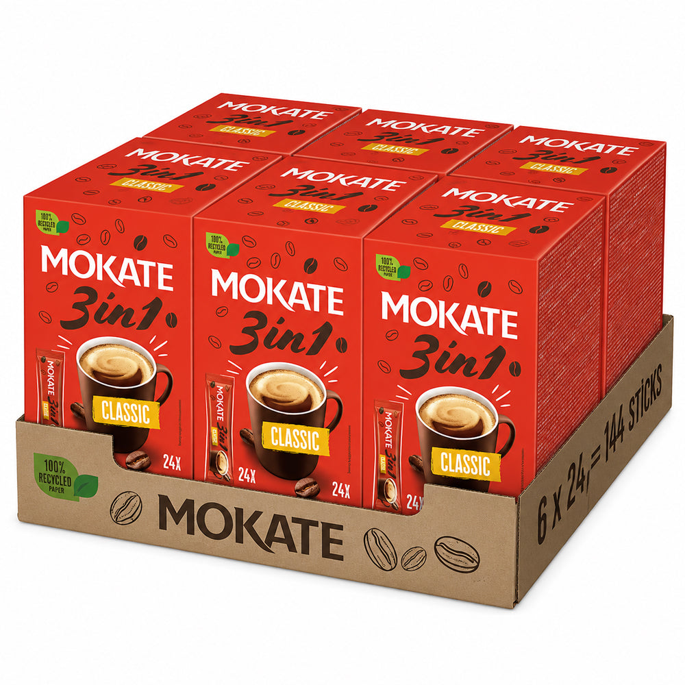 Mokate 3 in 1 Classic Instant Coffee Sachets 24 x 17g (Box of 6)
