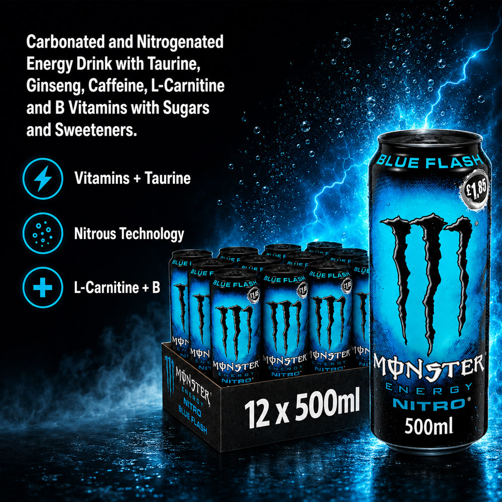 Monster Energy Nitro Blue Flash PMP 500ml (6 & 12 Cans)