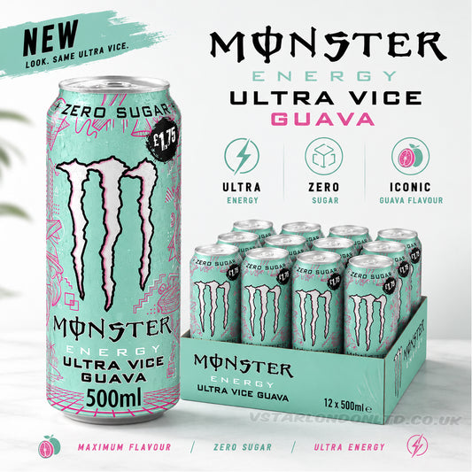 Monster Energy Ultra Vice Guava Zero Sugar PMP 500ml (6 & 12 Cans)