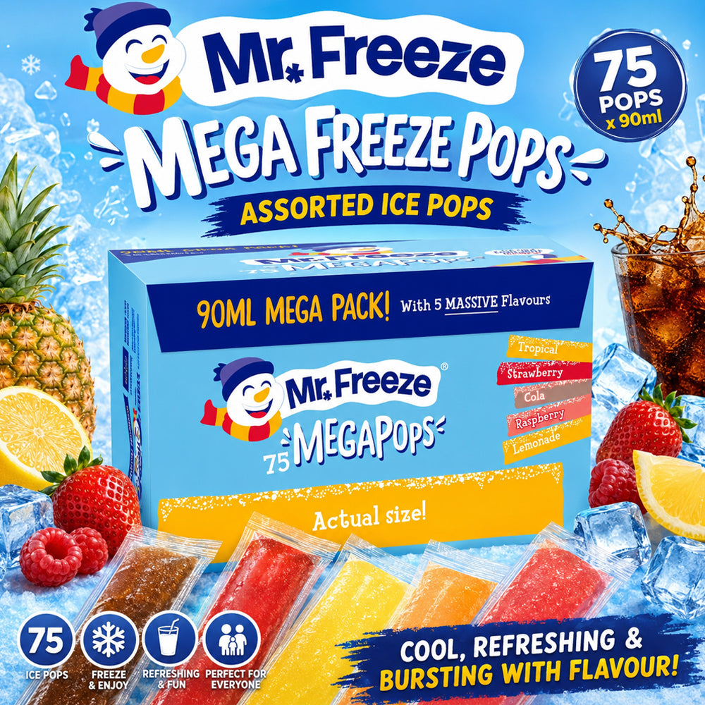 Mr Freeze Mega Freeze Pops Assorted Ice Pops 75 x 90ml