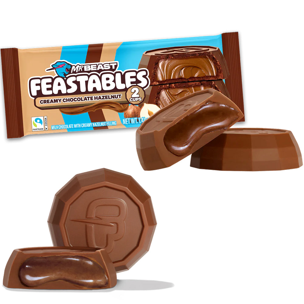 Mr Beast Feastables Creamy Chocolate Hazelnut Cups 40g (12 & 24 Bars)