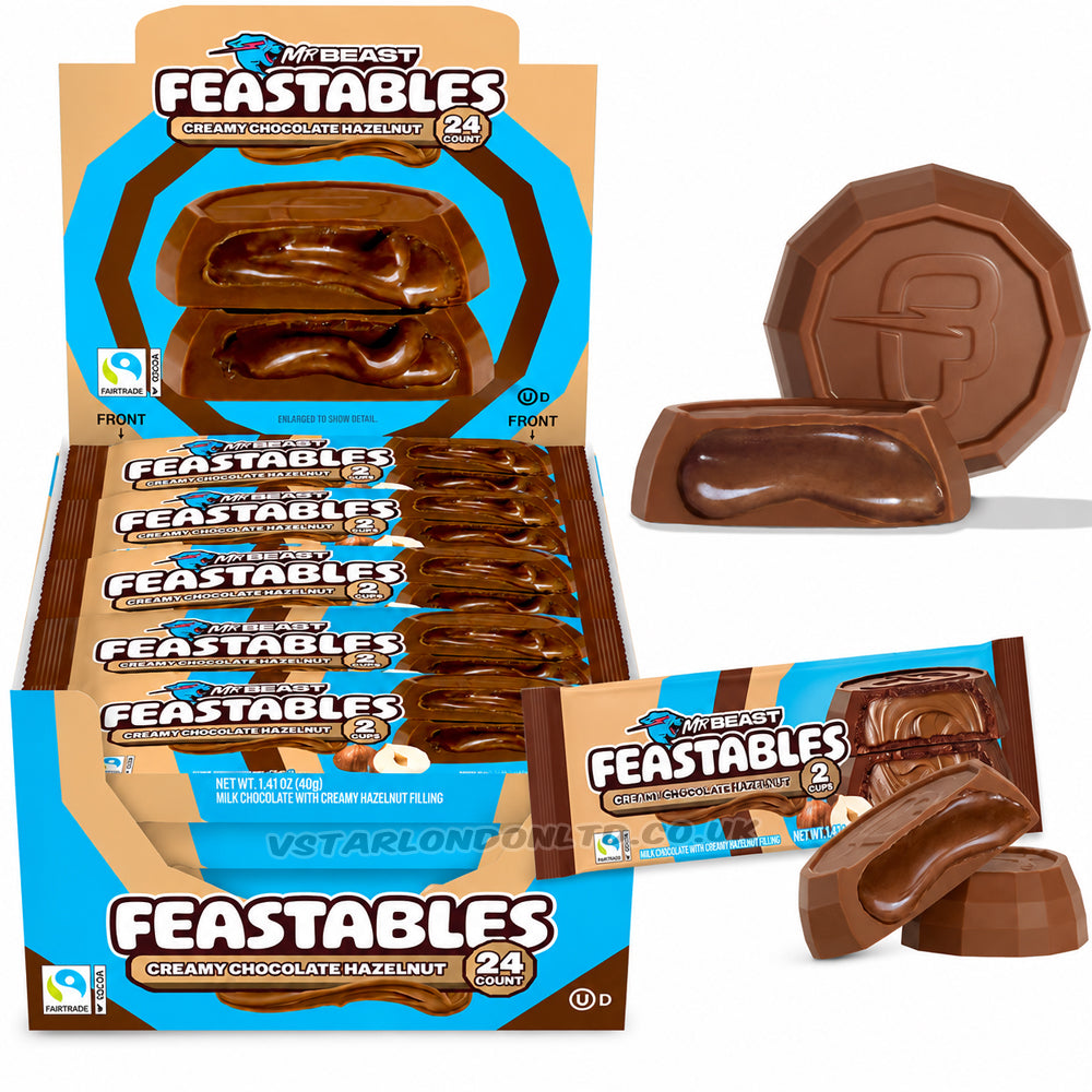 Mr Beast Feastables Creamy Chocolate Hazelnut Cups 40g (12 & 24 Bars)