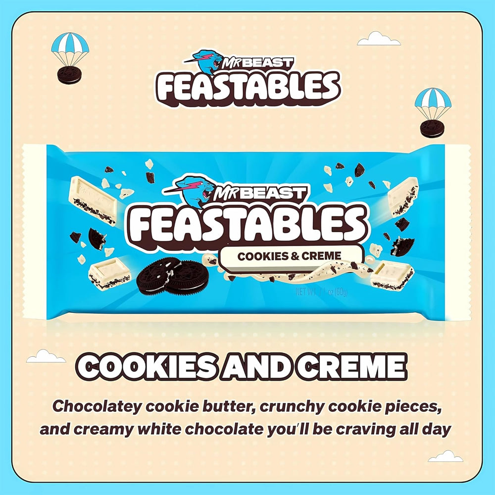 Mr Beast Feastables Cookies & Creme Bar 60g (5 & 10 Bars)