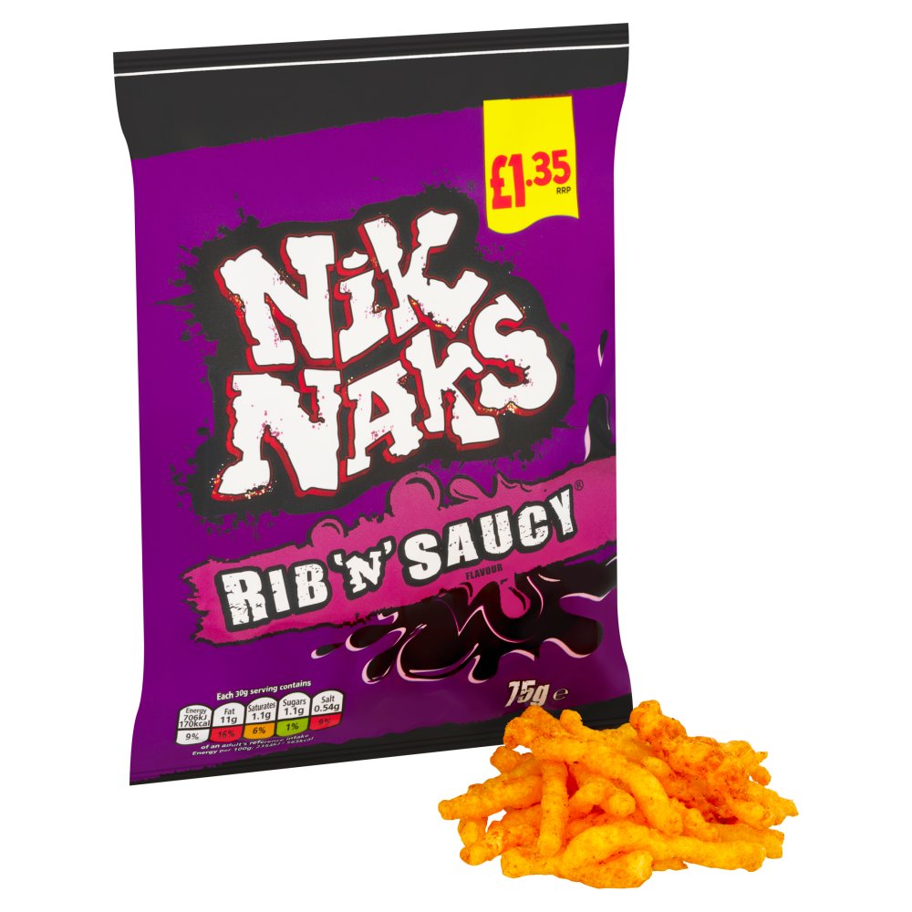 Nik Naks Rib 'N' Saucy Crisps 75g PMP £1.35 (Box of 20)