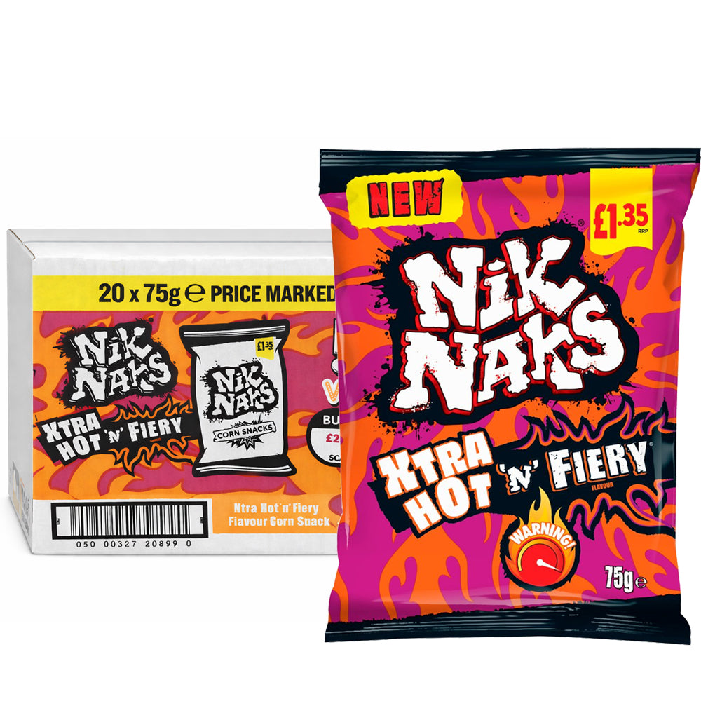 Nik Naks Xtra Hot 'N' Fiery Crisps 75g £1.35 PMP (Box of 20)