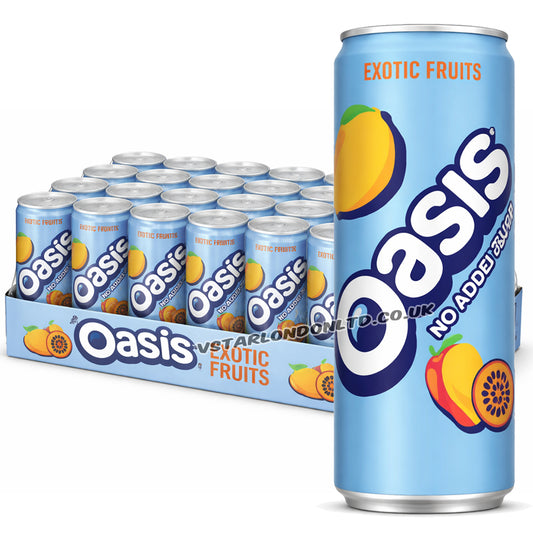 Oasis Exotic Fruits No Added Sugar 330ml Cans (12 & 24 Pack) – Low Calorie